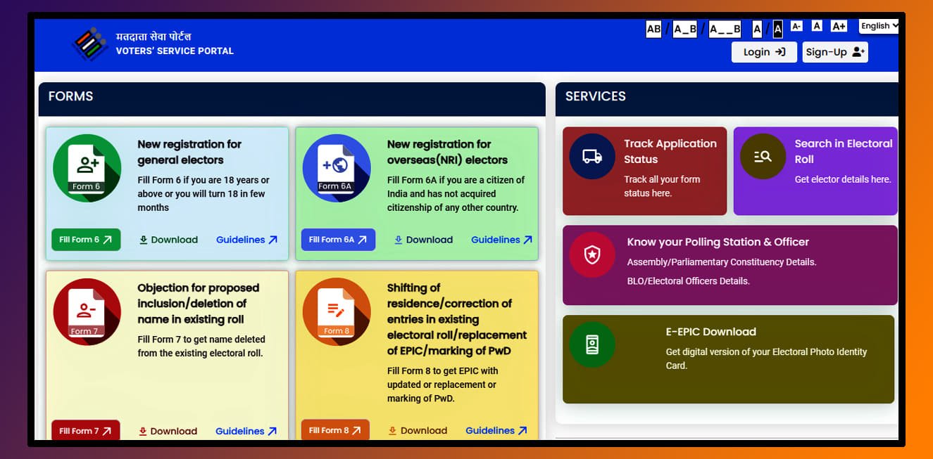 votar id card apply online form